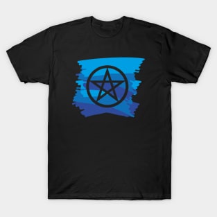 Pagan Pentagram Blue Paint Witch Magick T-Shirt